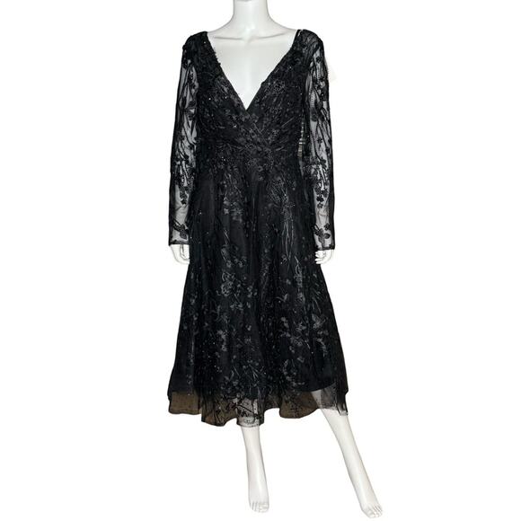 Mac Duggal Embellished Floral Long Sleeve Dress 204041 Black Women’s Sz 6 - Picture 2 of 9